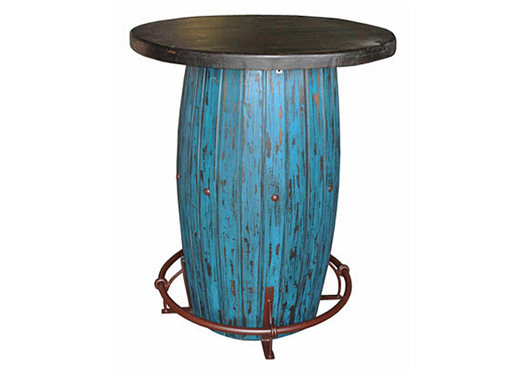 Turquoise Scraped Barrel Bar w/Iron Footrest,Million Dollar Rustic