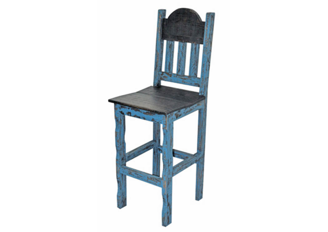 30" Turquoise Scraped Wood Barstool,Million Dollar Rustic