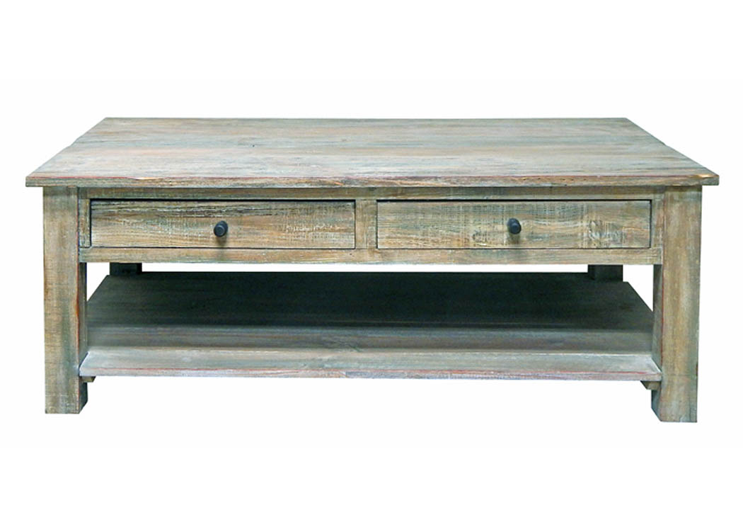 Agave Gray Wash 2 Drawer Cocktail Table w/Shelf,Million Dollar Rustic