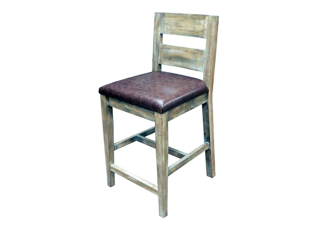 Agave 24" Gray Wash Barstool w/Padded Seat,Million Dollar Rustic