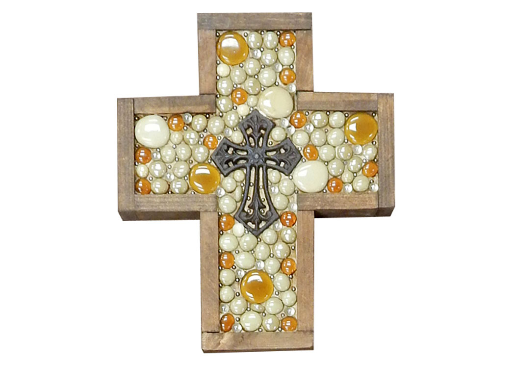 Small Orange/Tan Jeweled Cross,Million Dollar Rustic