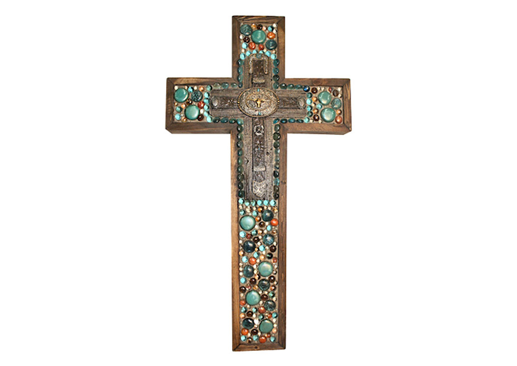 Turquoise Longhorn Buckle Large Cross,Million Dollar Rustic