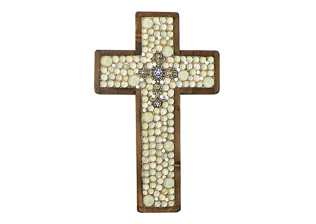 Cream Jeweled Large Cross,Million Dollar Rustic