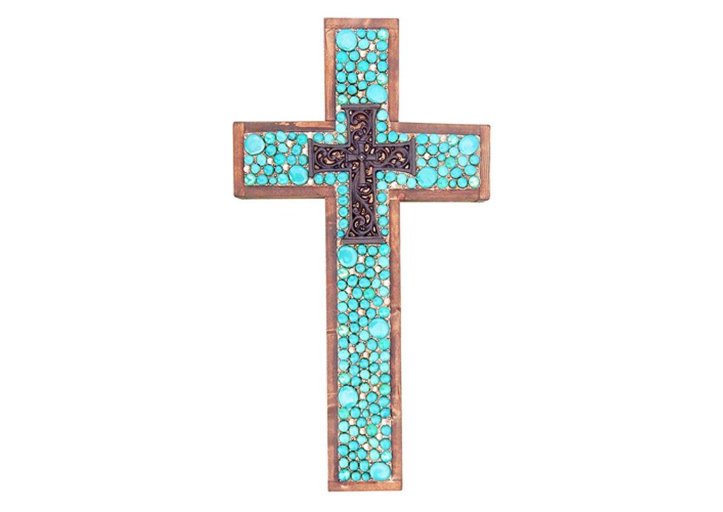 Turquoise Jeweled Large Cross,Million Dollar Rustic