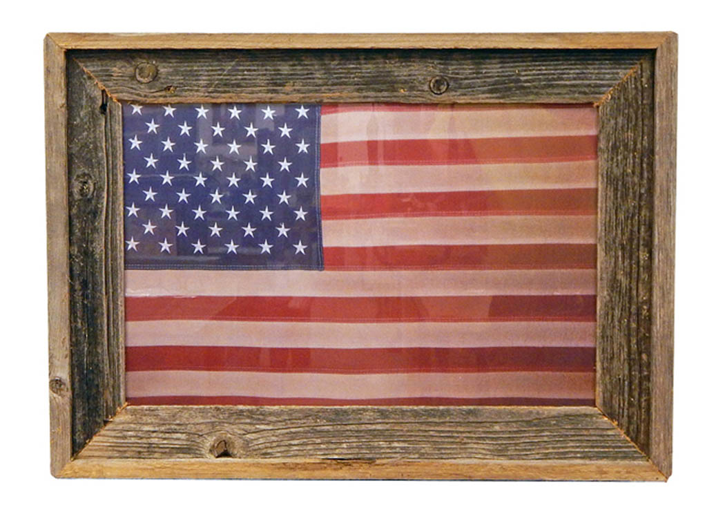 American Flag Print w/Barn Wood Frame W24" x H20" x D1.5",Million Dollar Rustic