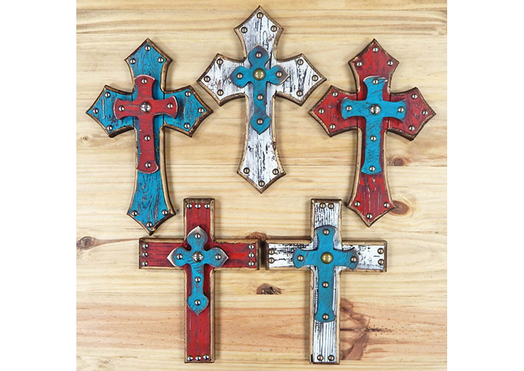 Wood/Leather Colored Crosses 9" x 13" x 1.5",Million Dollar Rustic