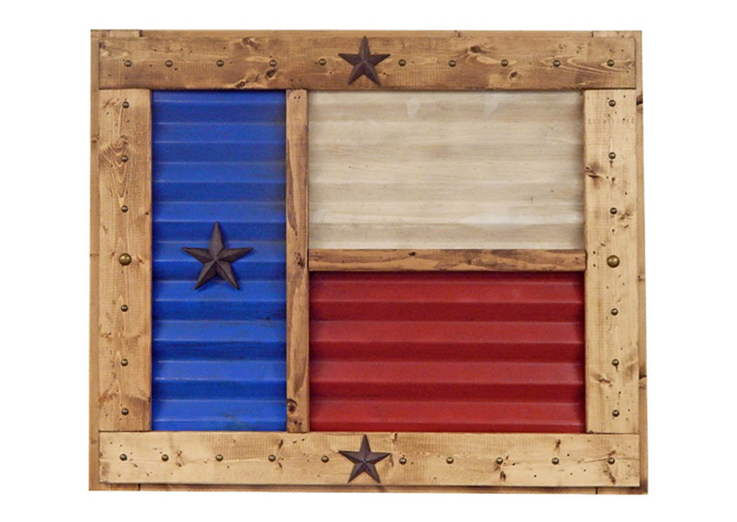 Texas Tin Flag w/Rustic Frame W37" x H31" x D2",Million Dollar Rustic