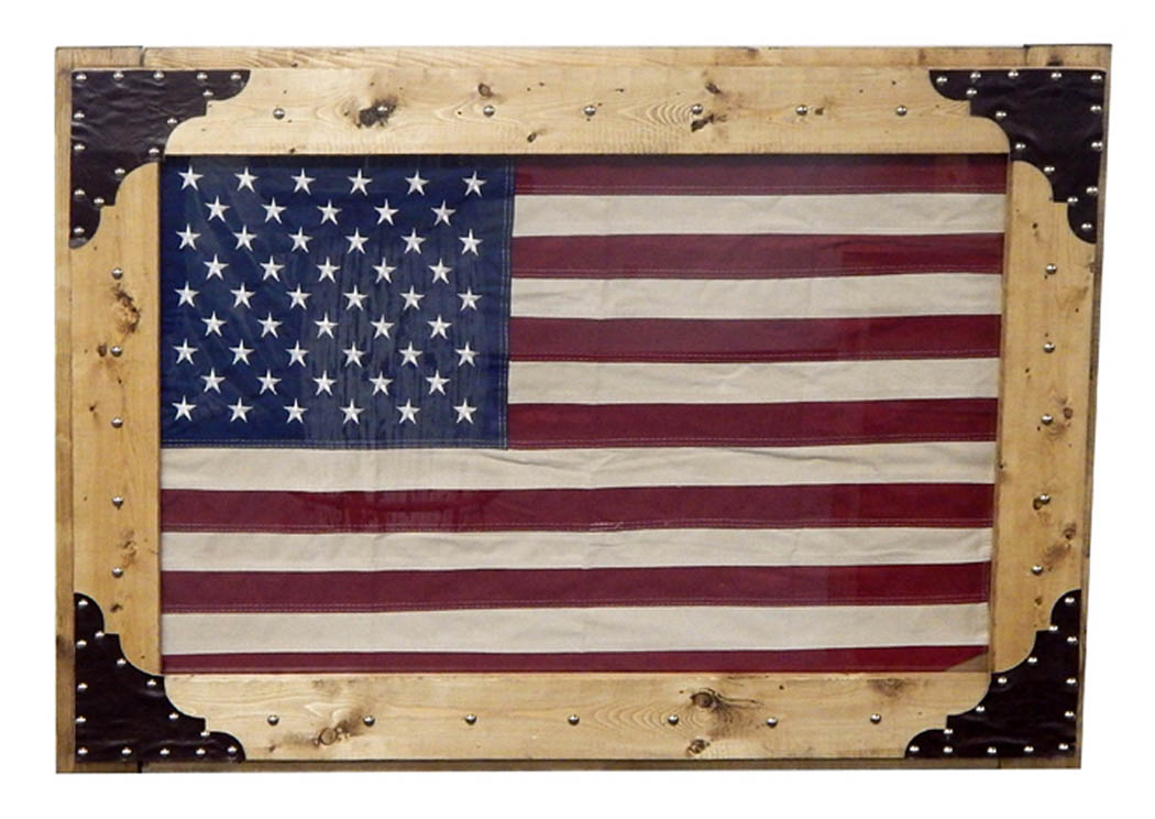 Fabric American Flag w/Rustic Frame 41" x 29" x 2",Million Dollar Rustic