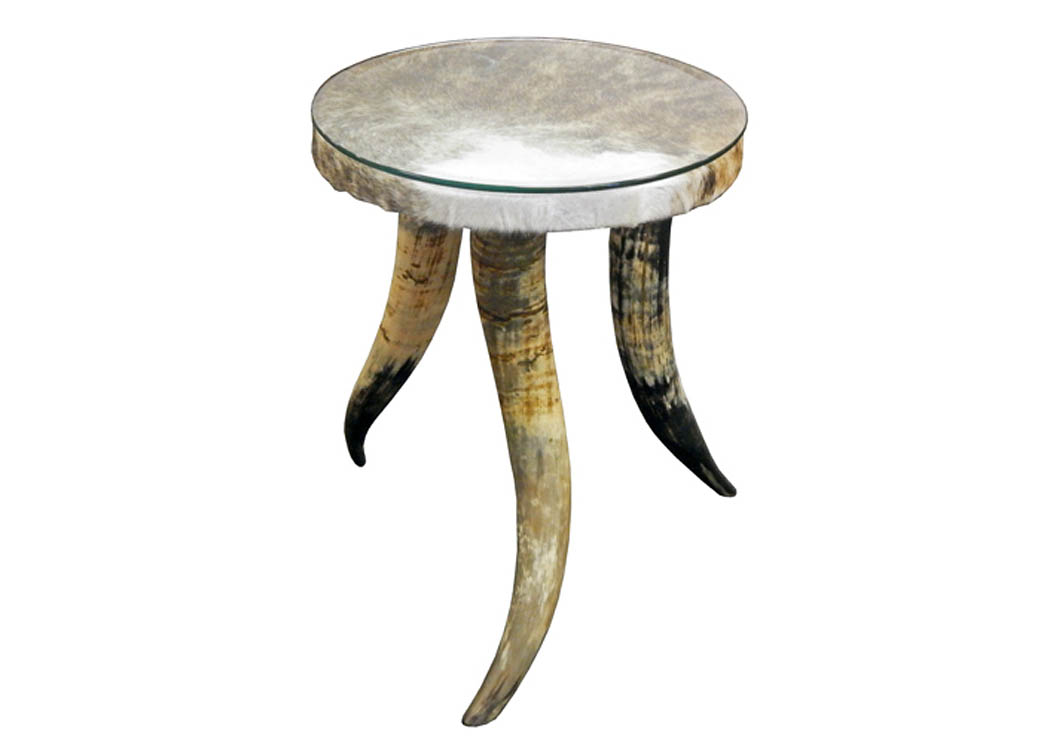 Cowhide Horns End Table,Million Dollar Rustic