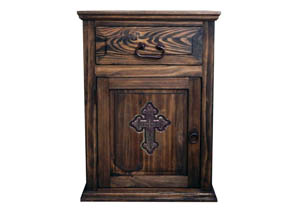 Image for Medium Wax 1 Door 1 Drawer Nightstand w/Cross