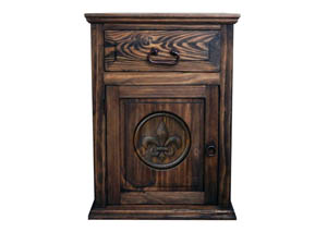 Image for Medium Wax 1 Door 1 Drawer Nightstand w/Fleur De Lis