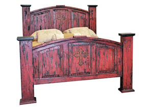 Image for Red Scraped Mansion Queen Bed w/Cross