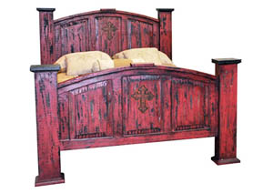 Image for Red Scraped Mansion King Bed w/Cross