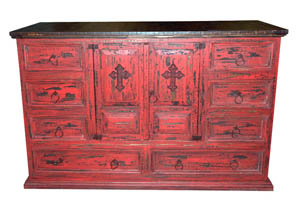 Image for Red Scraped Dresser w/Cross