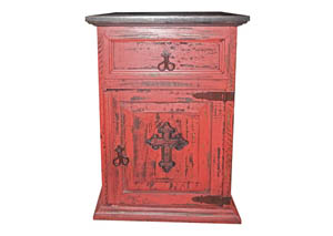 Image for Red Scraped Nightstand w/Cross
