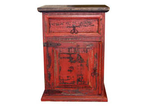 Image for Red Scraped Nightstand 1 Door/Drawer