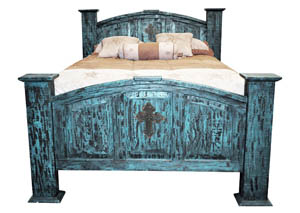 Image for Turquoise Scraped Mansion King Bed w/Cross