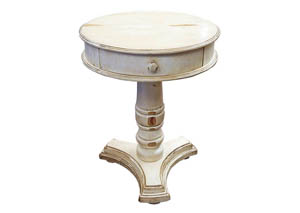 Image for Round Distressed Cream Phone Table w/Drawer