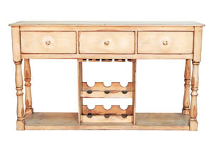 Image for Distressed Cream Sofa Table w/Wine Rack & 3 Drawers