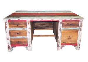 Multicolored Louvered Executive Desk w/5 Drawers
