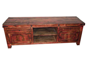 Image for 60" Red Rubbed 2 Door 2 Drawer TV Stand w/2 Shelves