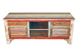 Image for Multicolor Louvered 2 Door 2 Drawer TV Stand