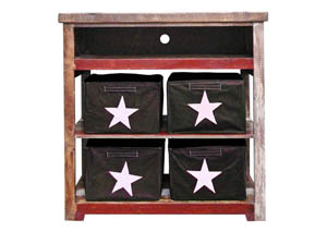 Image for Red Slatted TV Stand w/4 Canvas Storage Bins