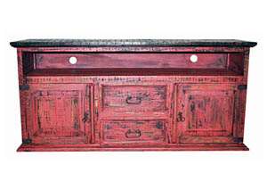 Image for Red Scraped 60" 2 Door 2 Drawer TV Stand