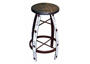 Image for 26" Iron & White Scraped Wood Barstool w/Concho Accents