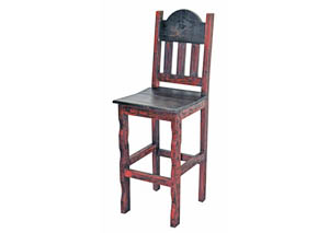 Image for 30" Red Scraped Wood Seat Barstool