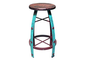 Image for 26" Iron & Aqua Scraped Wood Barstool w/Concho Accents