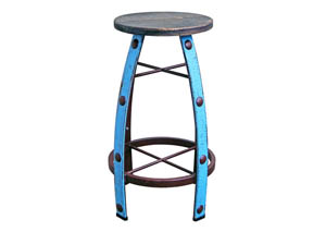 Image for 26" Iron & Light Blue Scraped Wood Barstool w/Concho Accents