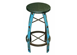 Image for 26" Iron & Turquoise Scraped Wood Barstool w/Concho Accents