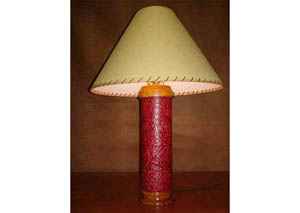 Image for Red Leather Table Lamp