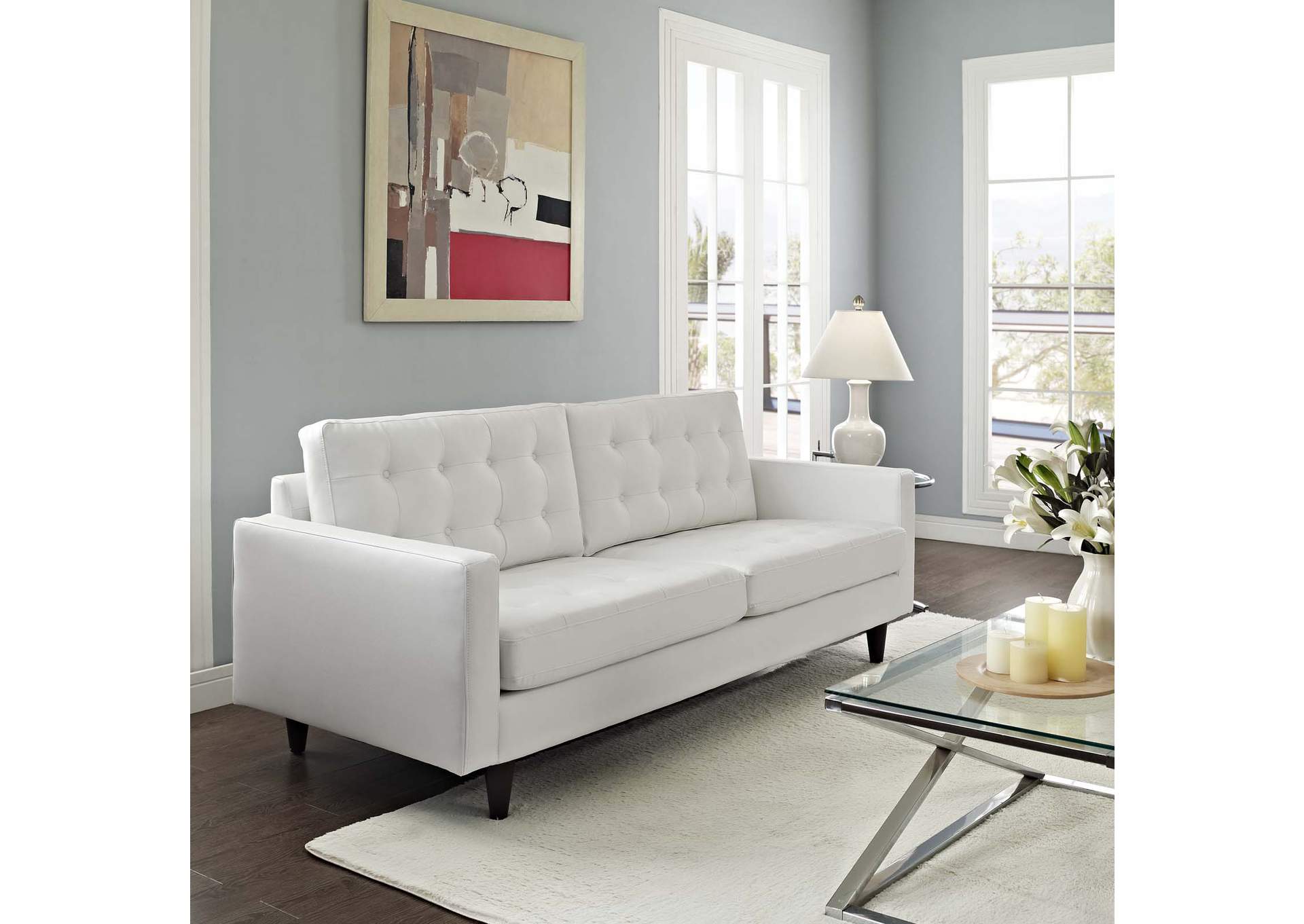 White Empress Bonded Leather Sofa,Modway