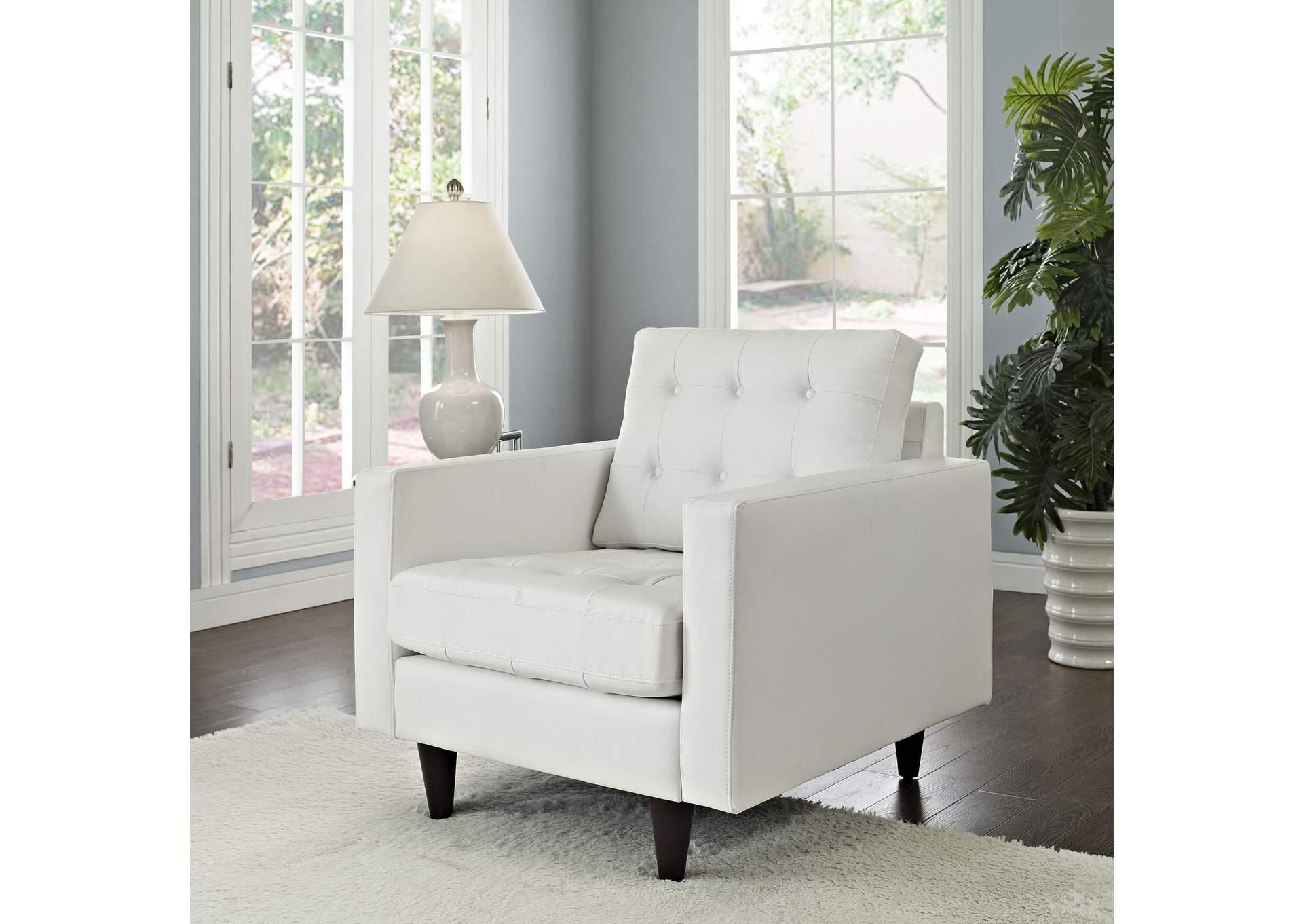 White Empress Bonded Leather Arm Chair,Modway