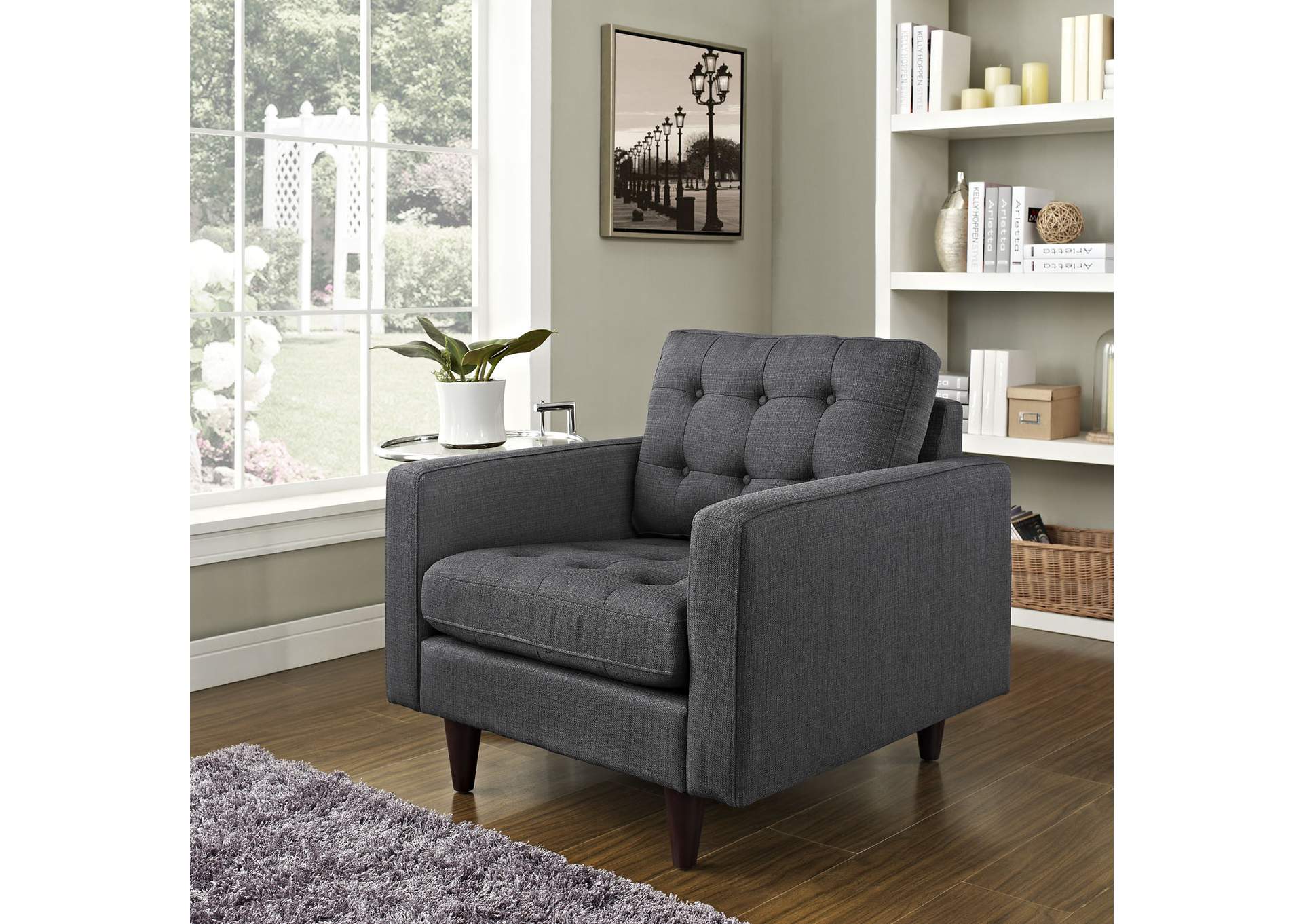 Gray Empress Upholstered Fabric Arm Chair,Modway