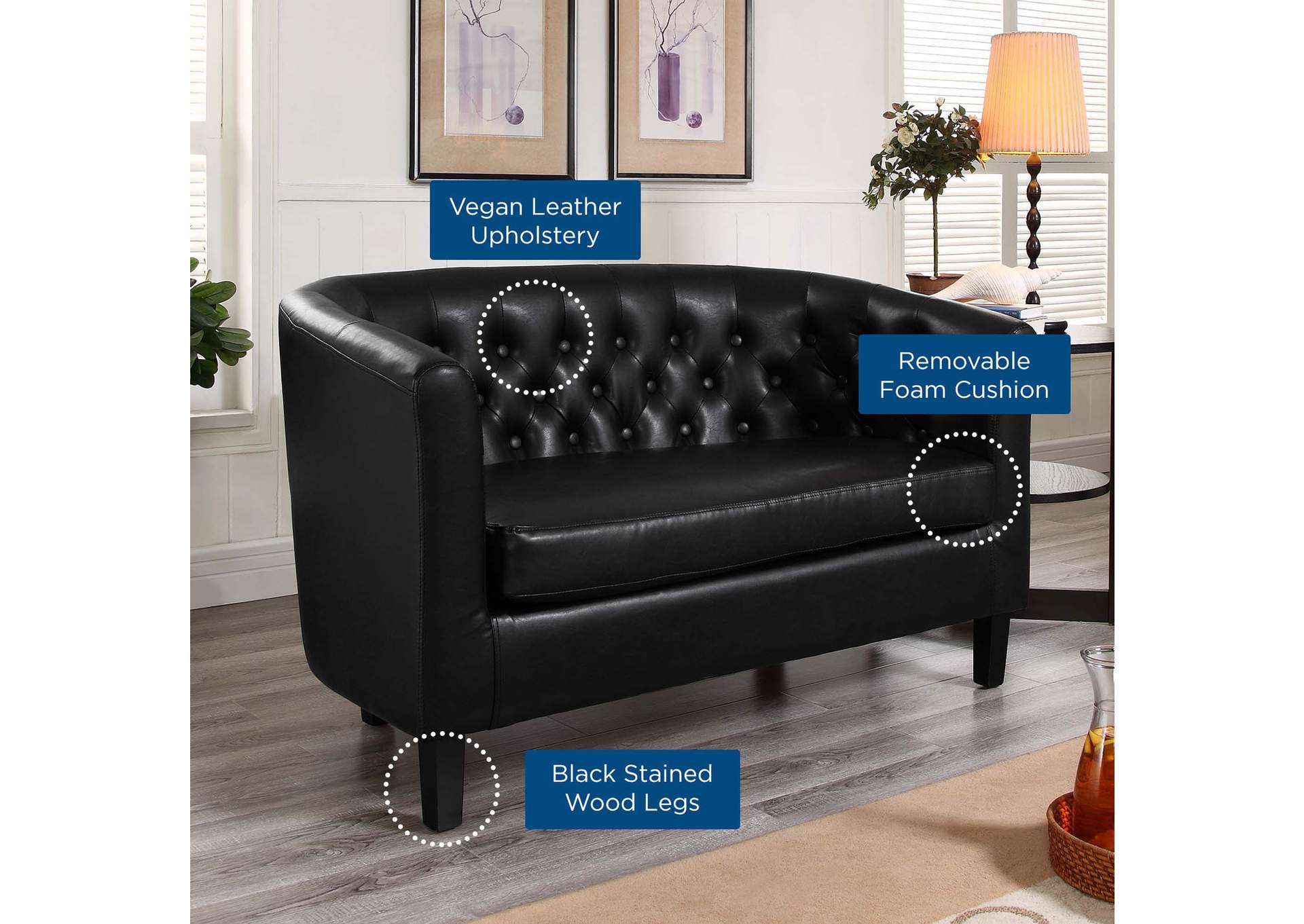 Black Prospect Upholstered Vinyl Loveseat,Modway