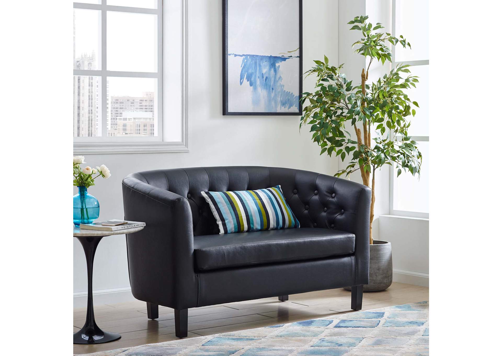 Black Prospect Upholstered Vinyl Loveseat,Modway