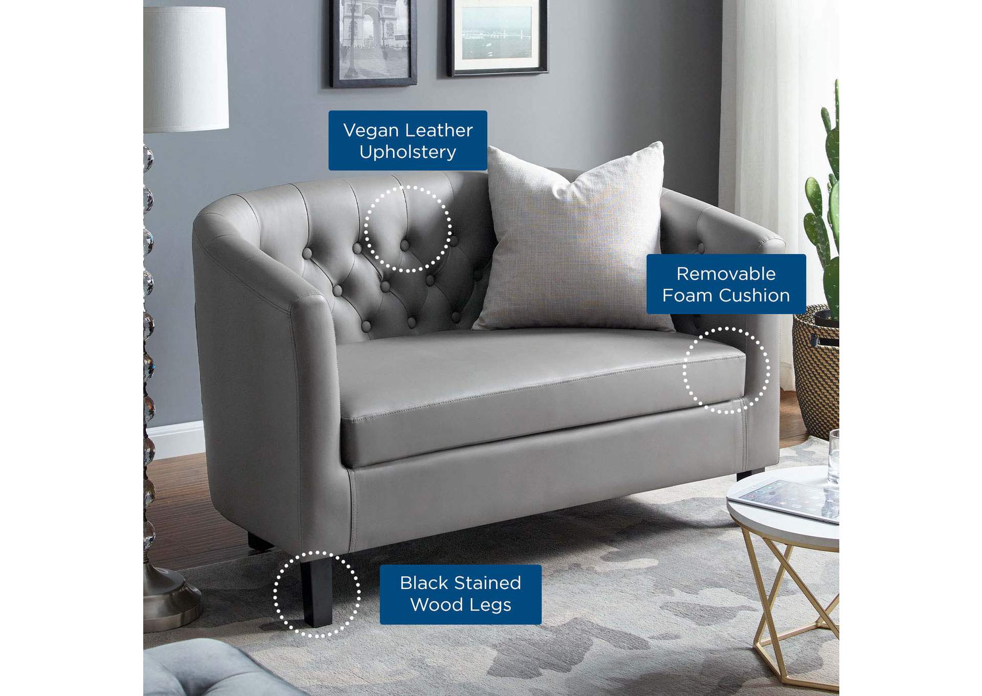 Gray Prospect Upholstered Vinyl Loveseat,Modway