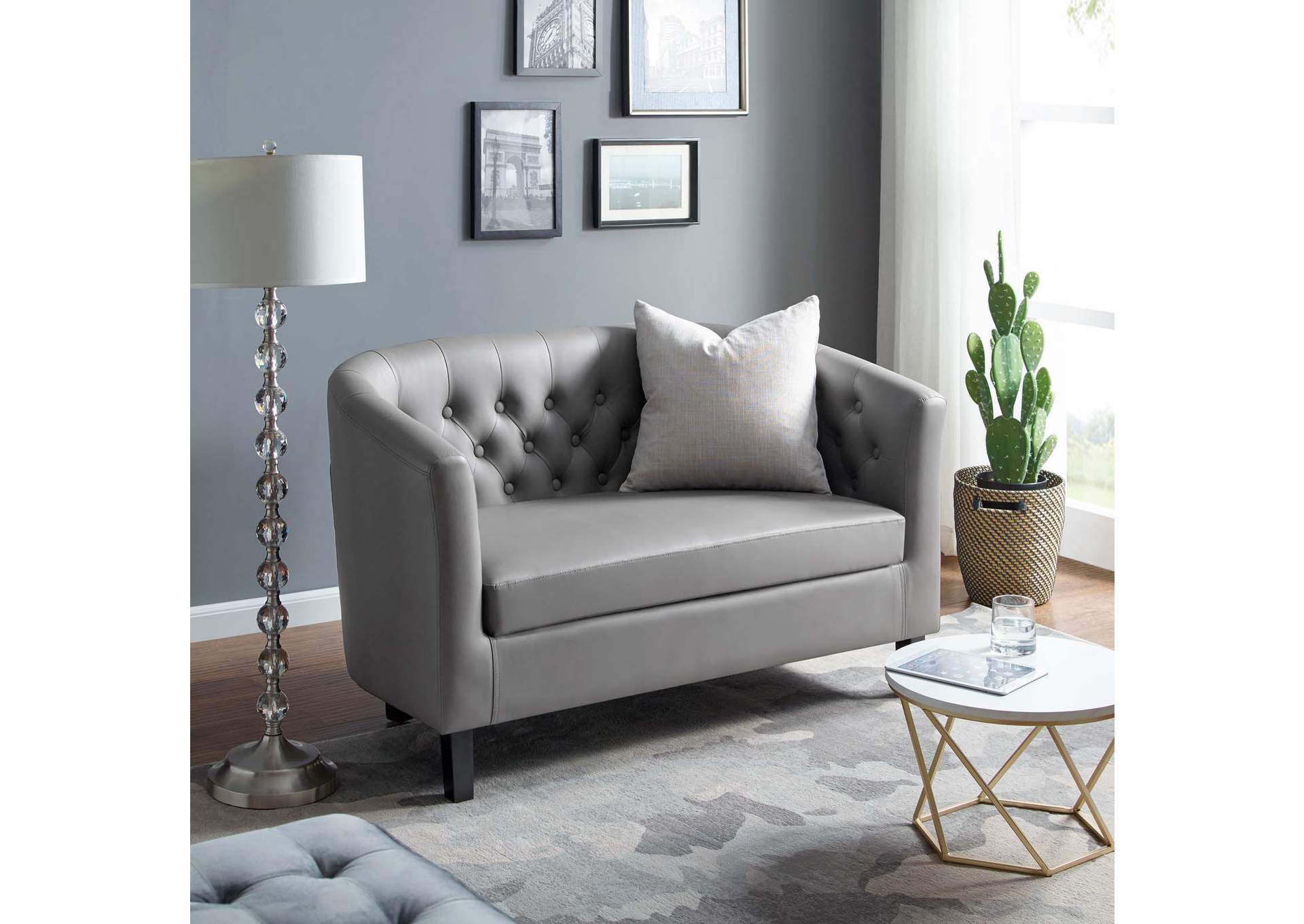 Gray Prospect Upholstered Vinyl Loveseat,Modway