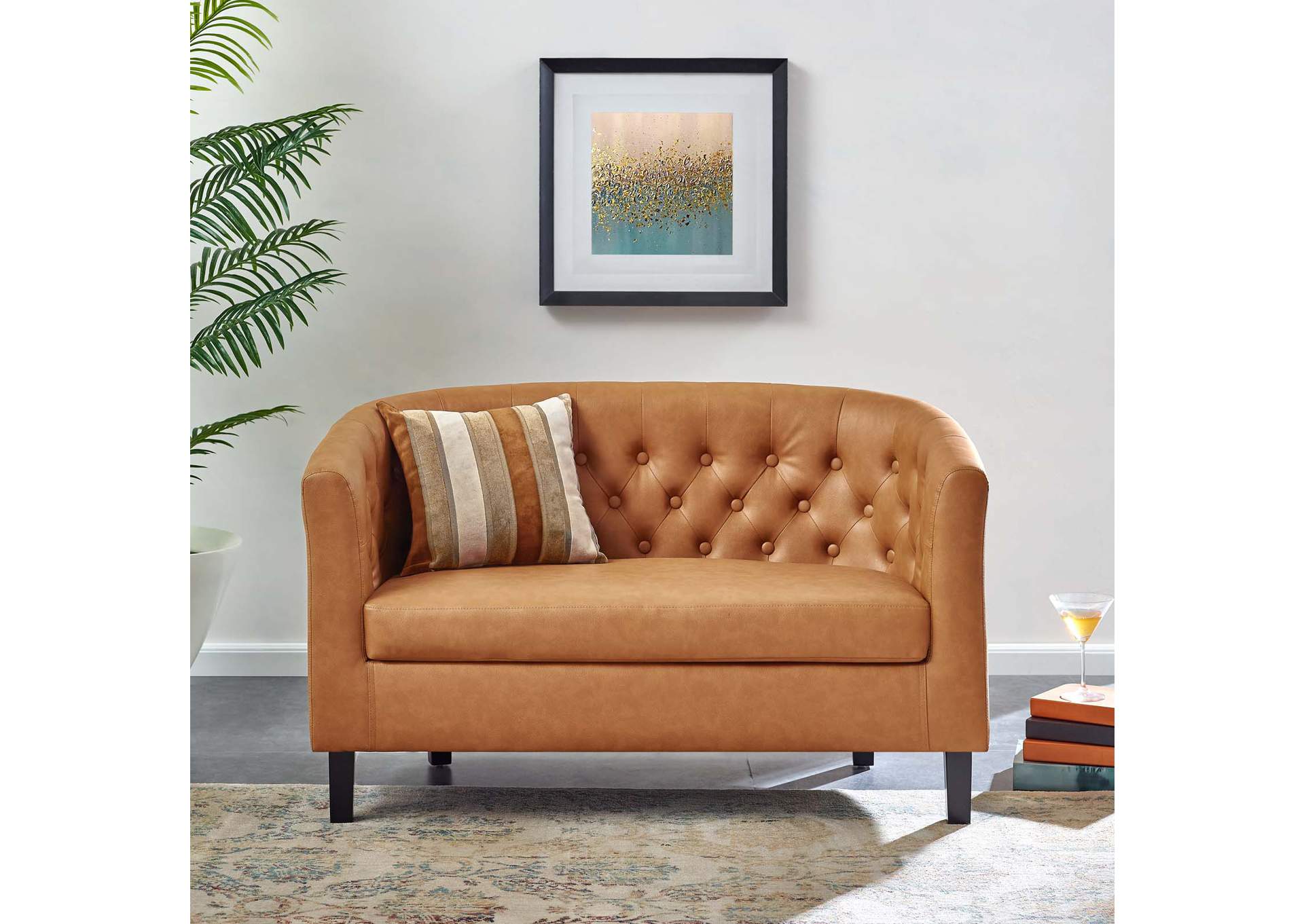 Tan Prospect Upholstered Vinyl Loveseat,Modway