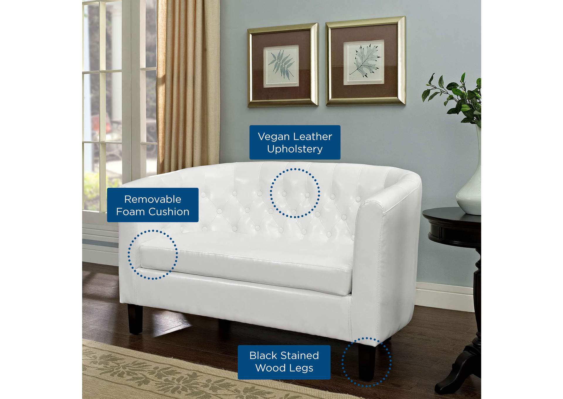 White Prospect Upholstered Vinyl Loveseat,Modway