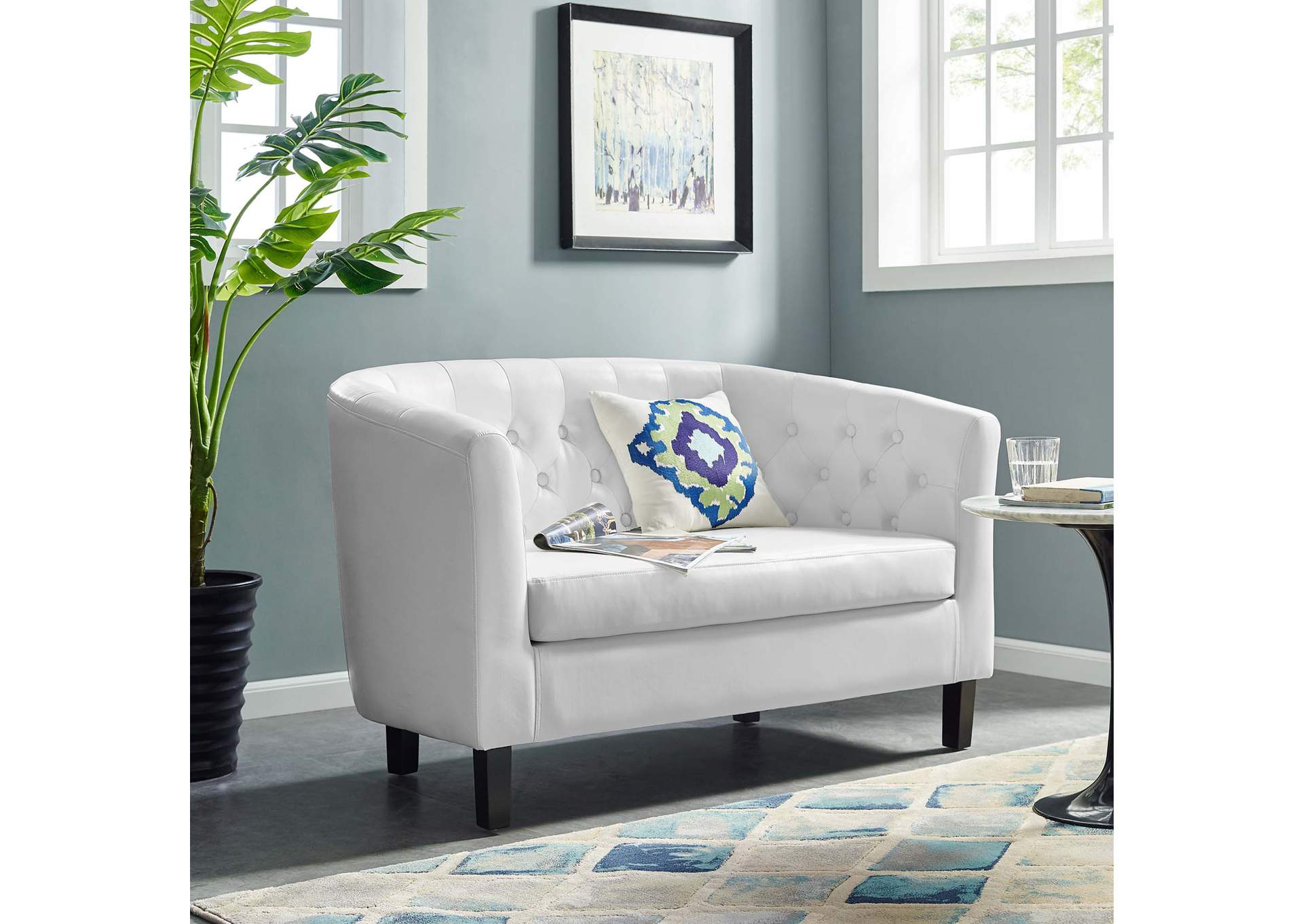 White Prospect Upholstered Vinyl Loveseat,Modway