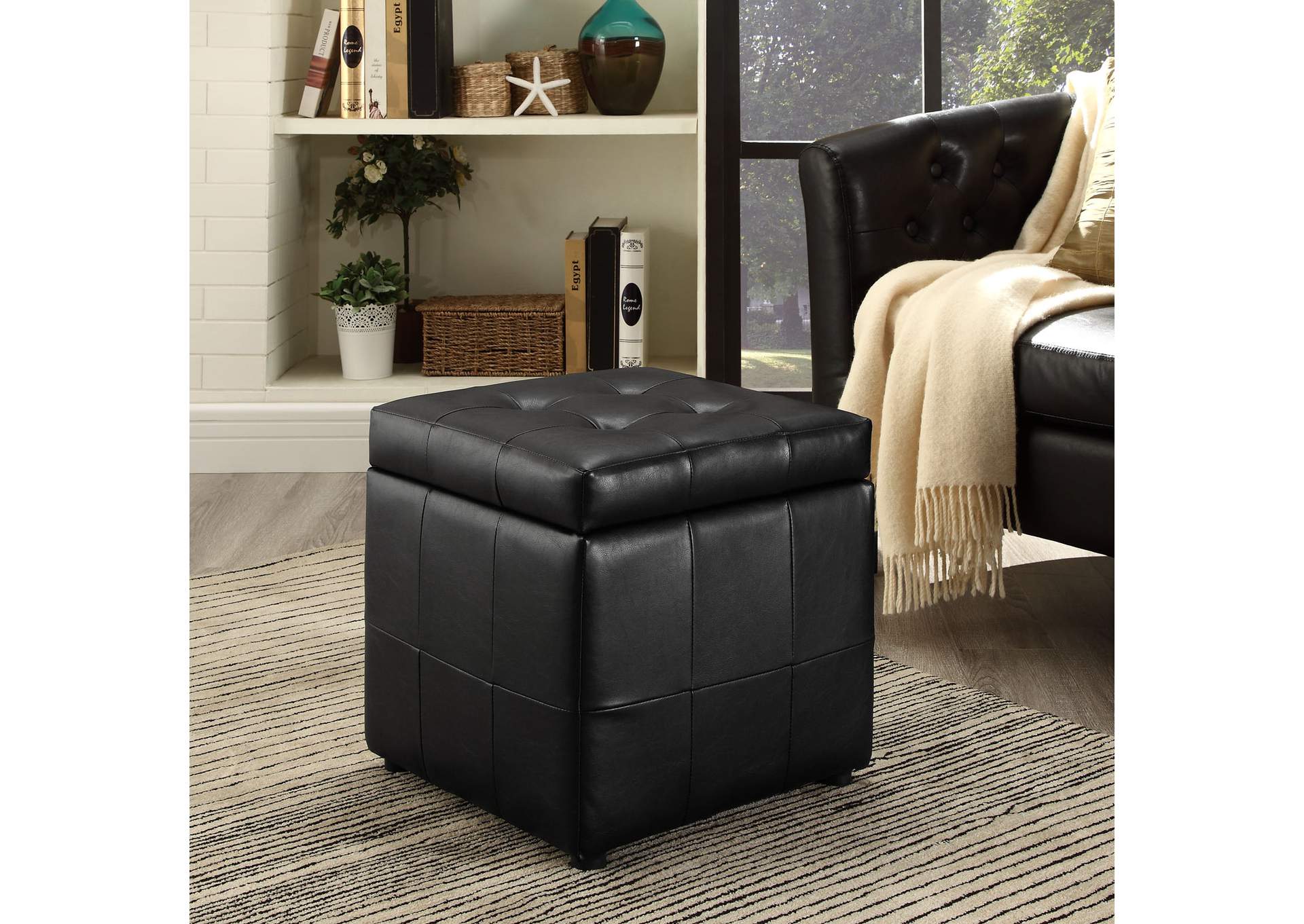 Black Volt Storage Upholstered Vinyl Ottoman,Modway