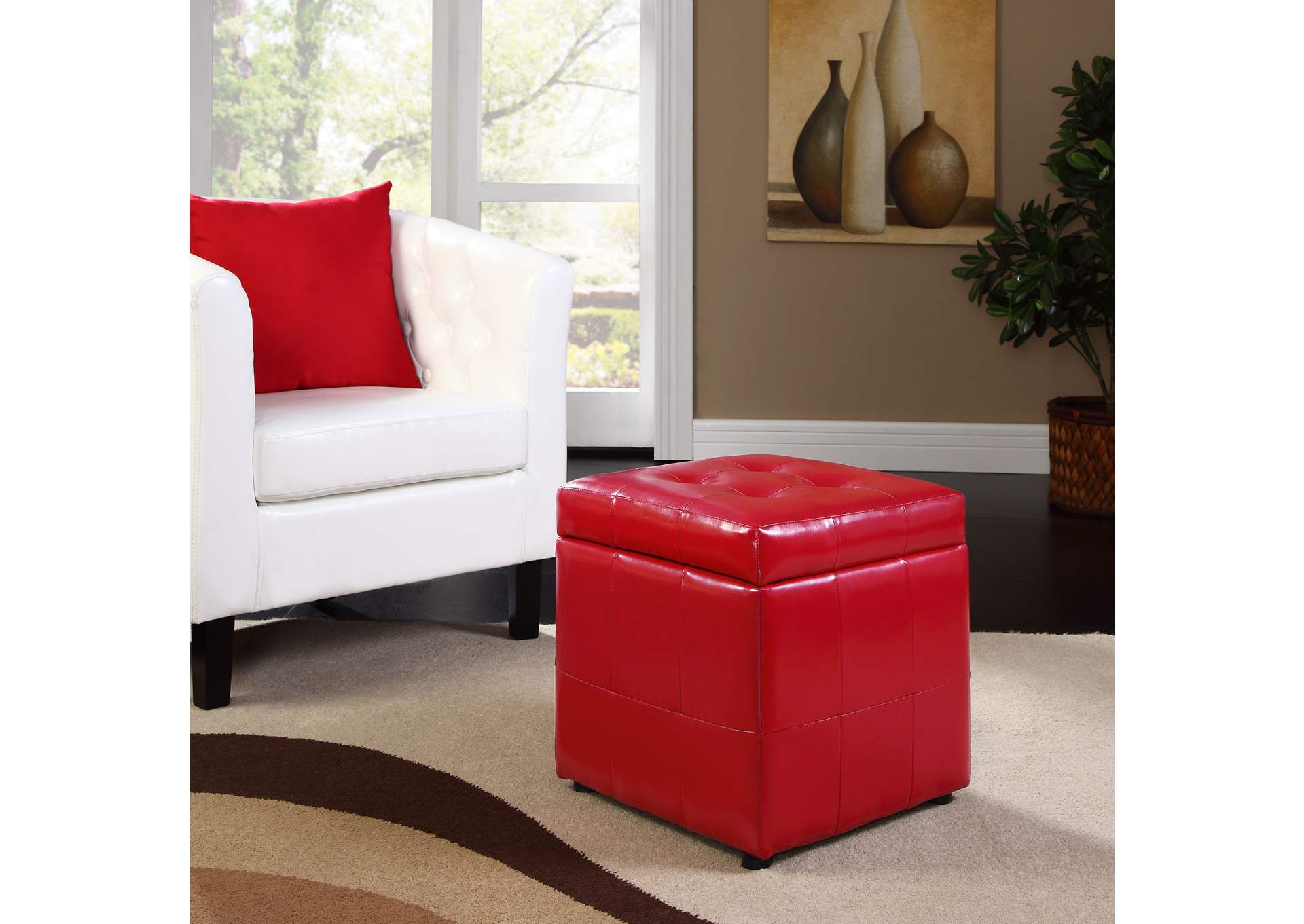 Red Volt Storage Upholstered Vinyl Ottoman,Modway