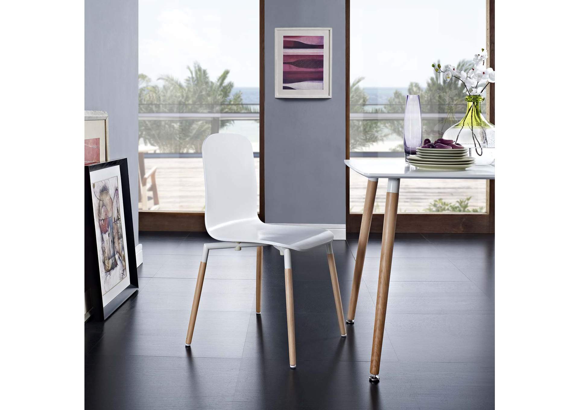 White Stack Dining Wood Side Chair,Modway
