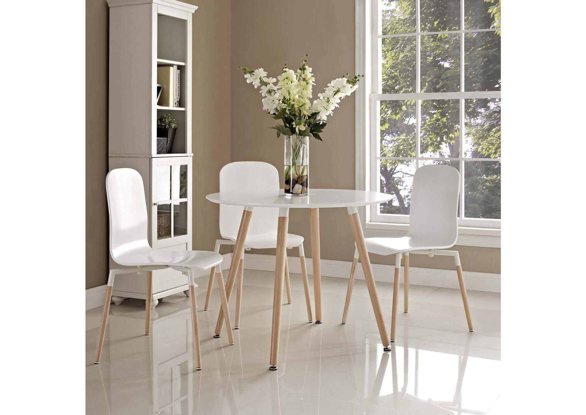 White Track Round Dining Table,Modway