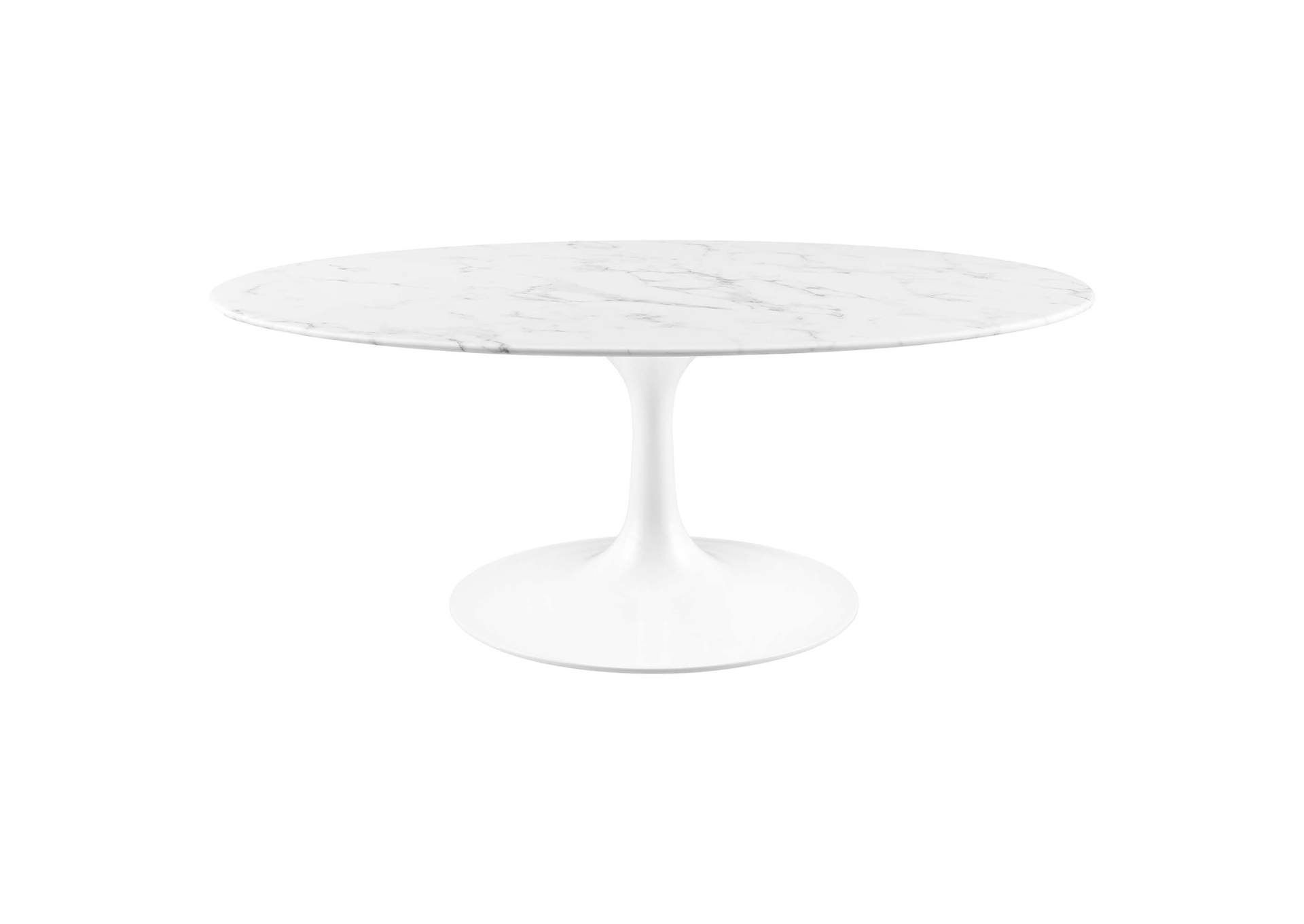 White Lippa 42" Oval-Shaped Artificial Marble Coffee Table,Modway