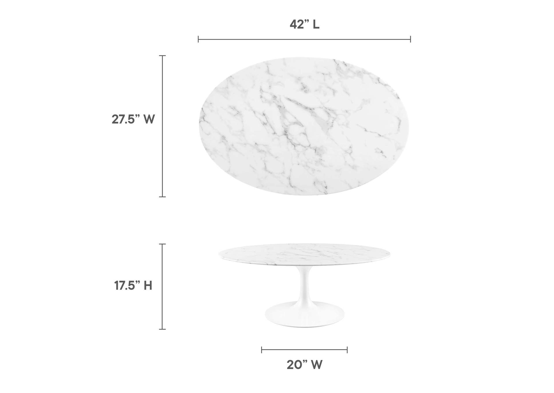 White Lippa 42" Oval-Shaped Artificial Marble Coffee Table,Modway